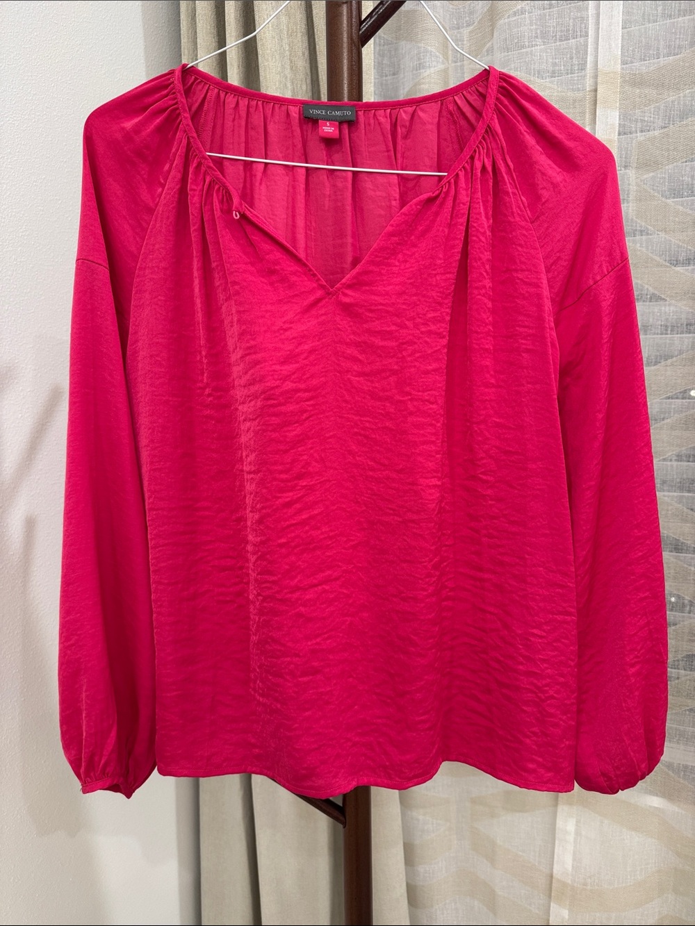 Vince Camuto Bright Fuchsia V-Neck Long-Sleeve Blouse